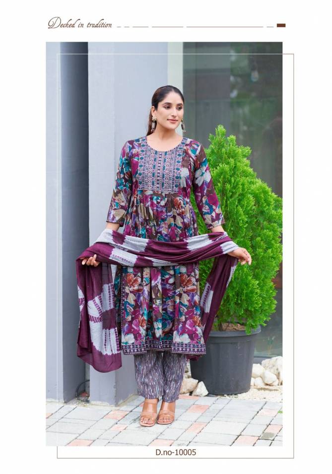 Sara Vol 10 By Mystic 9 Rayon Embroidery Printed Kurti With Bottom Dupatta Wholesale Shop In Surat
